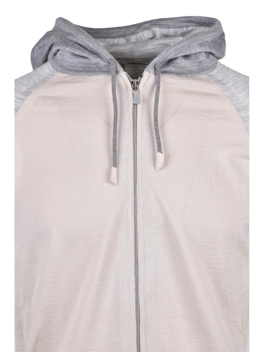 Eleventy Beige Grey Wool Silk Zip Knit Sweatshirt