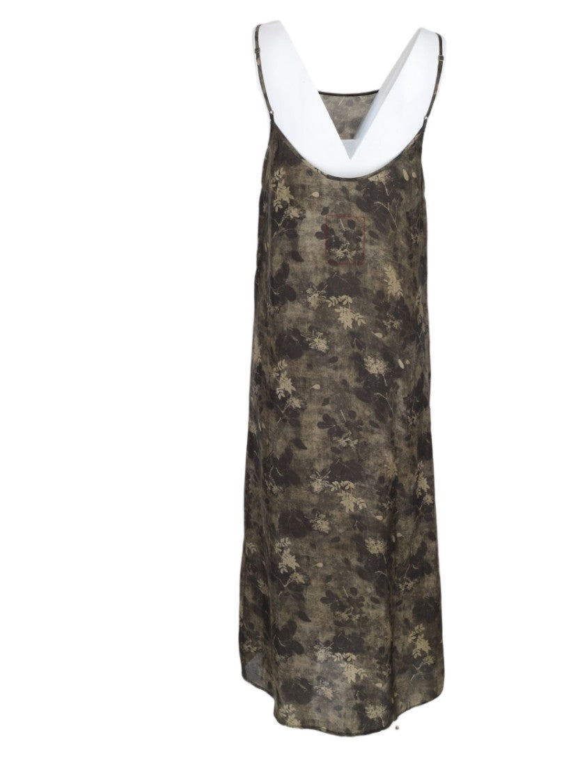 Uma Wang Green Sleeveless V-Back Floral Viscose-Blend Midi Dress