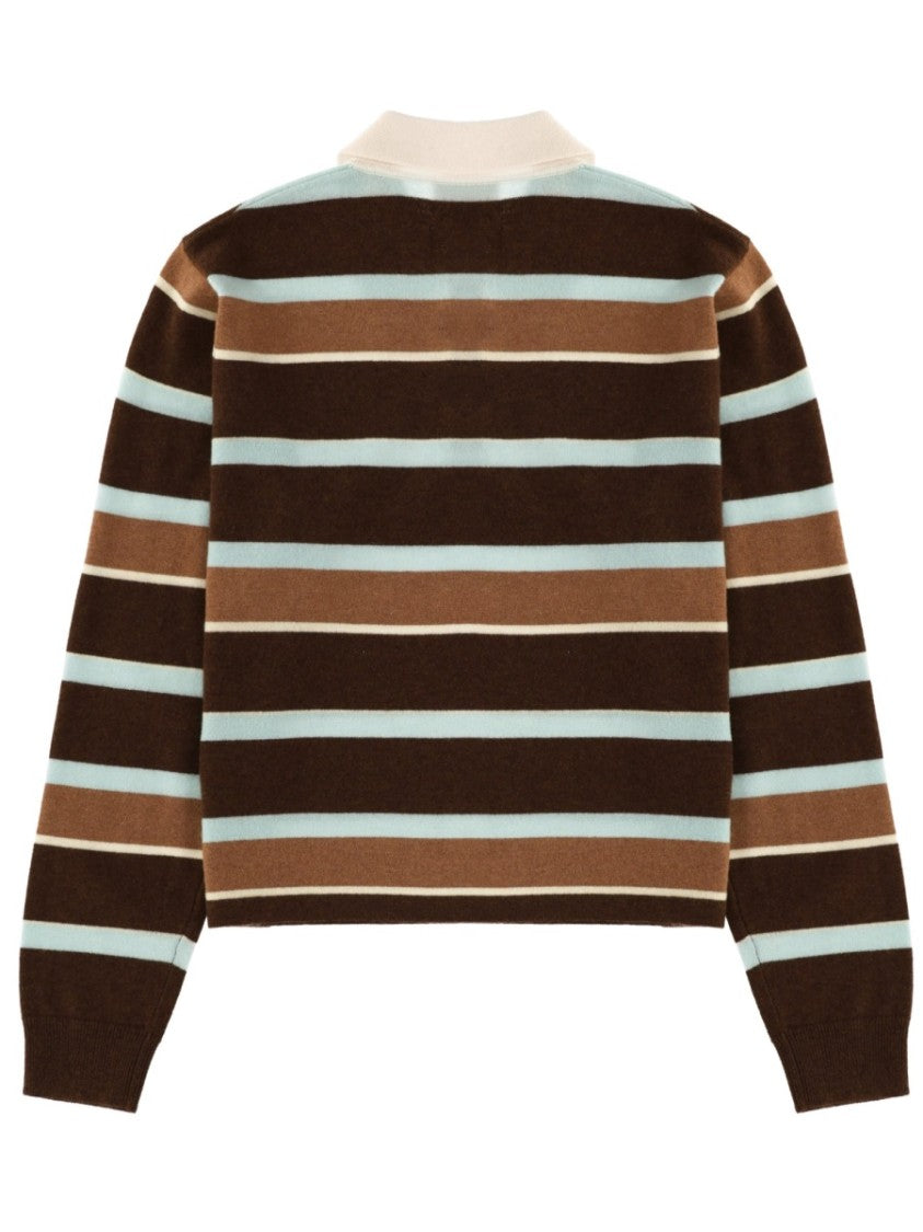 Guest In Residence Brown Cropped Stripe Rugby Polo Shirt