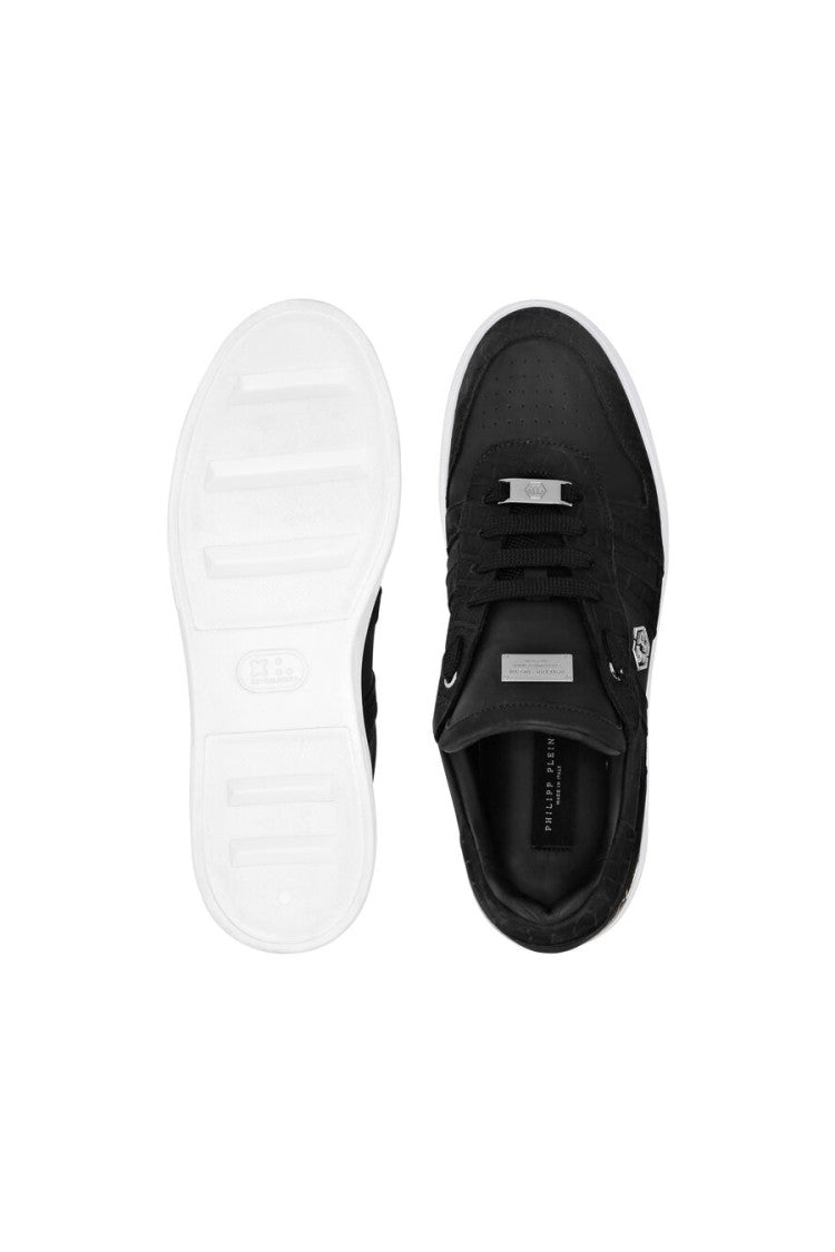 Philipp Plein Black Croc-Embossed Hexagon Patch Leather Sneakers
