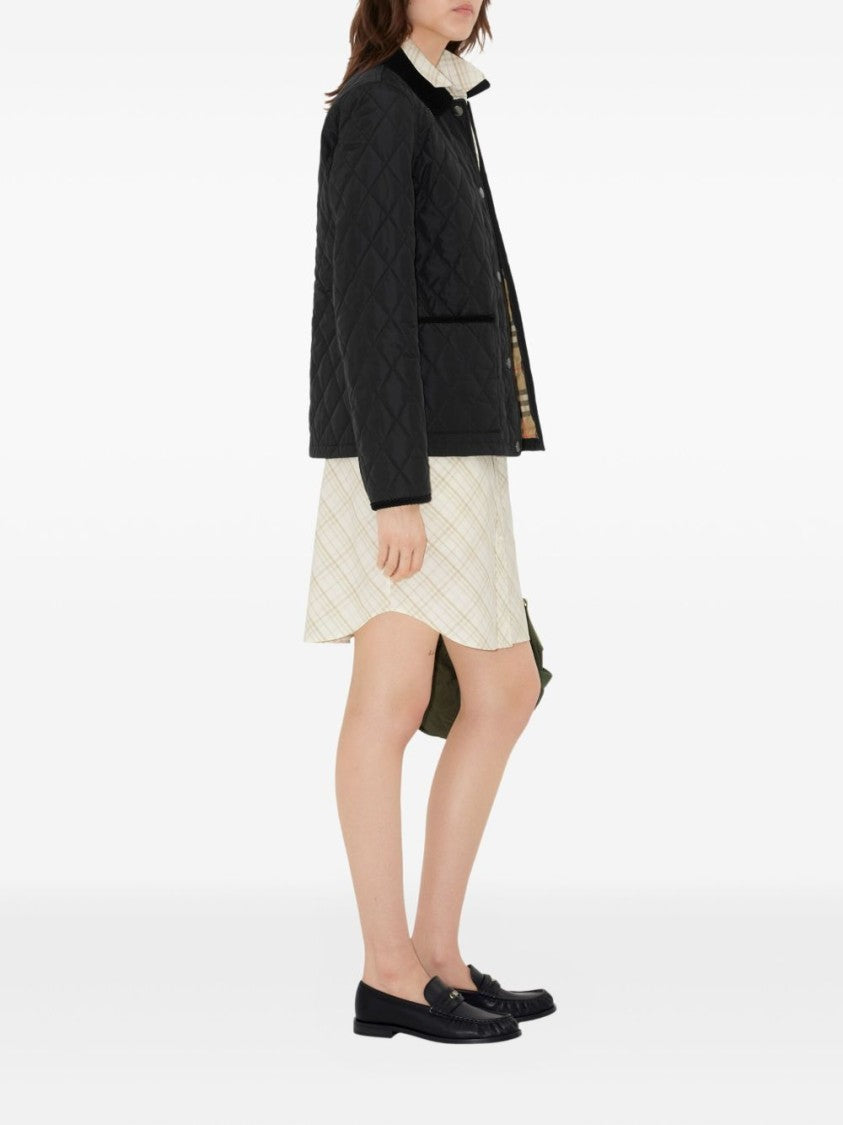 Burberry Black Quilted Jacket With Corduroy Collar And Diamond Pattern