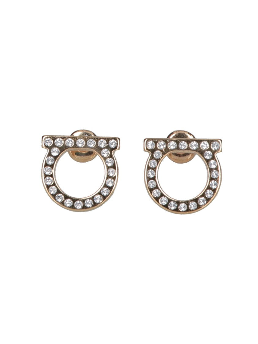 Ferragamo Gold Gancini Brass Rhinestone Earrings