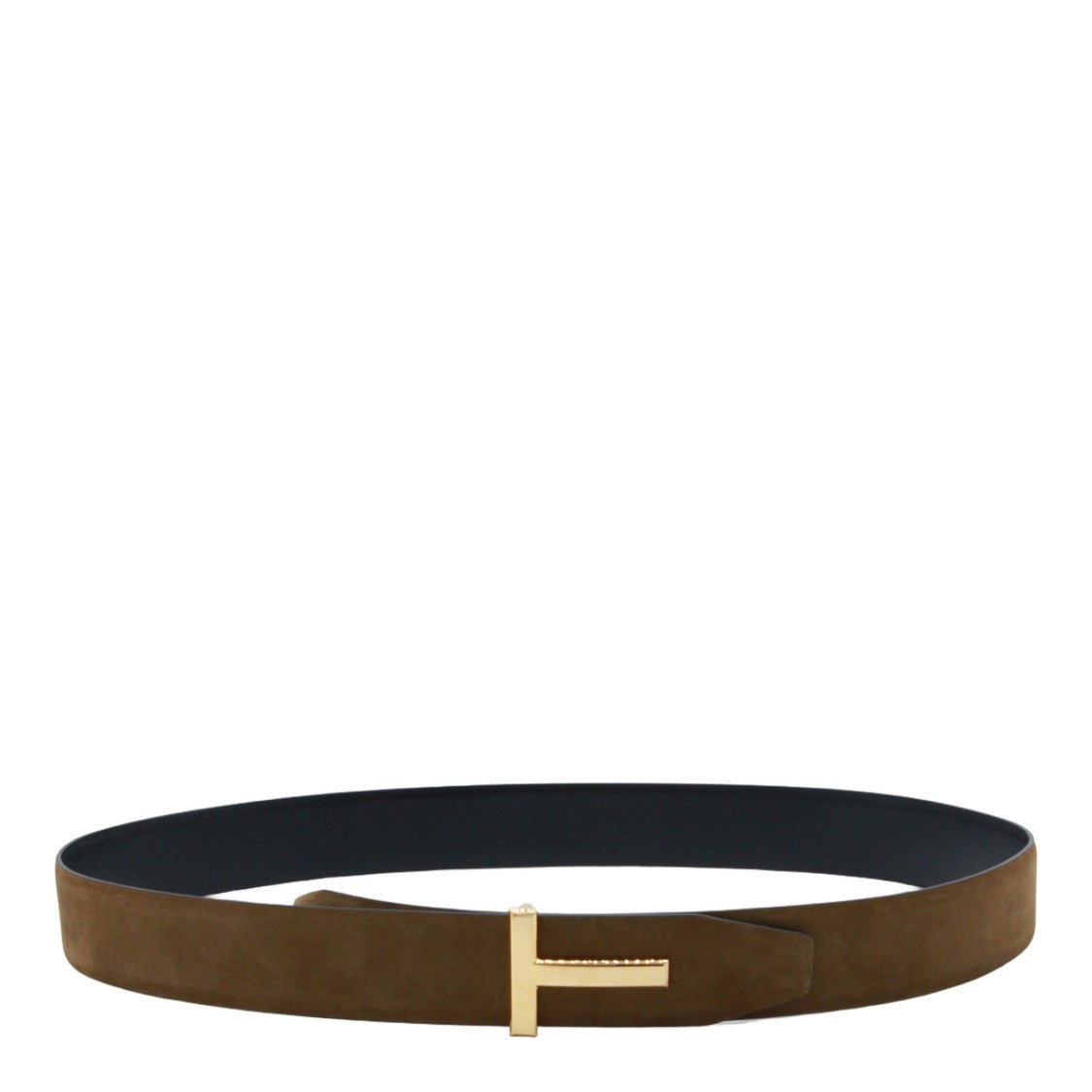 Tom Ford Polished Gold-Tone Buckle Brown Suede Belt