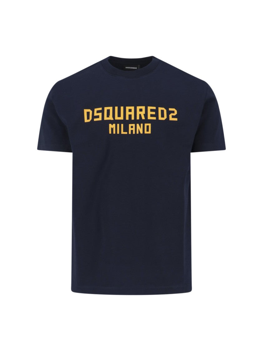 Dsquared2 Dark Blue Cotton Crew Neck T-Shirt With Contrasting Logo