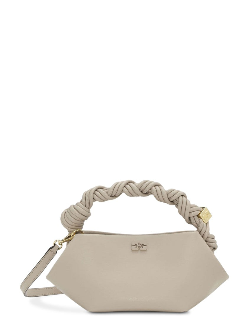Ganni Beige Mini Handbag With Knotted Handle And Gold Hardware