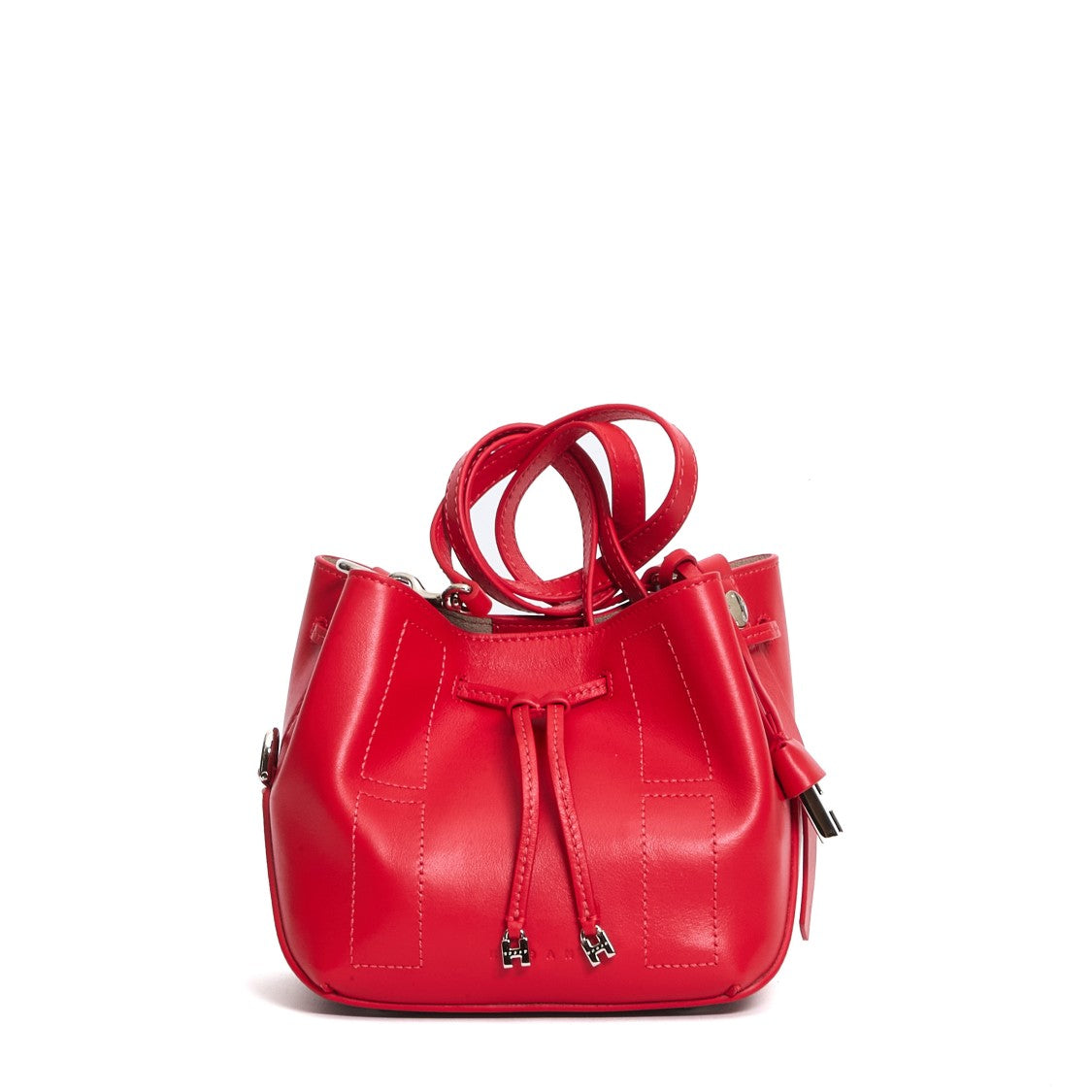 Hogan Mini Red Leather Bucket Bag With Adjustable Strap
