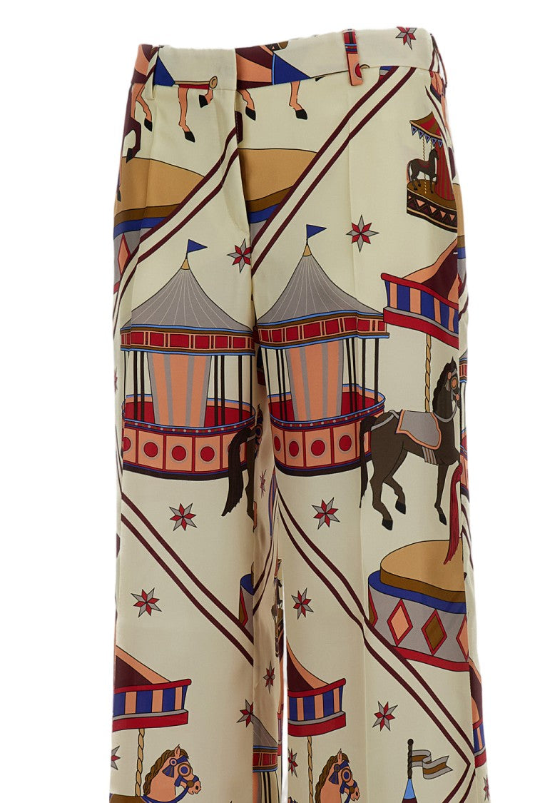Alberto Biani Beige Wide-Leg Silk Trousers