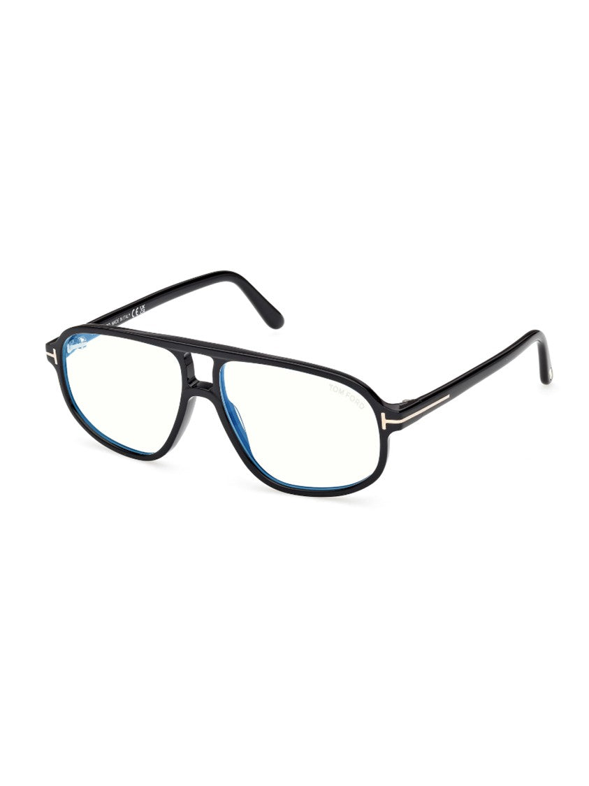 Tom Ford Sleek Rectangular Frame Eyeglasses With Blue Accents
