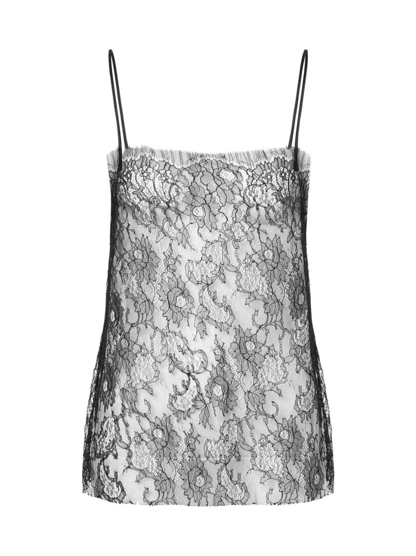 Alberta Ferretti Floral Lace Top With Sheer Overlay