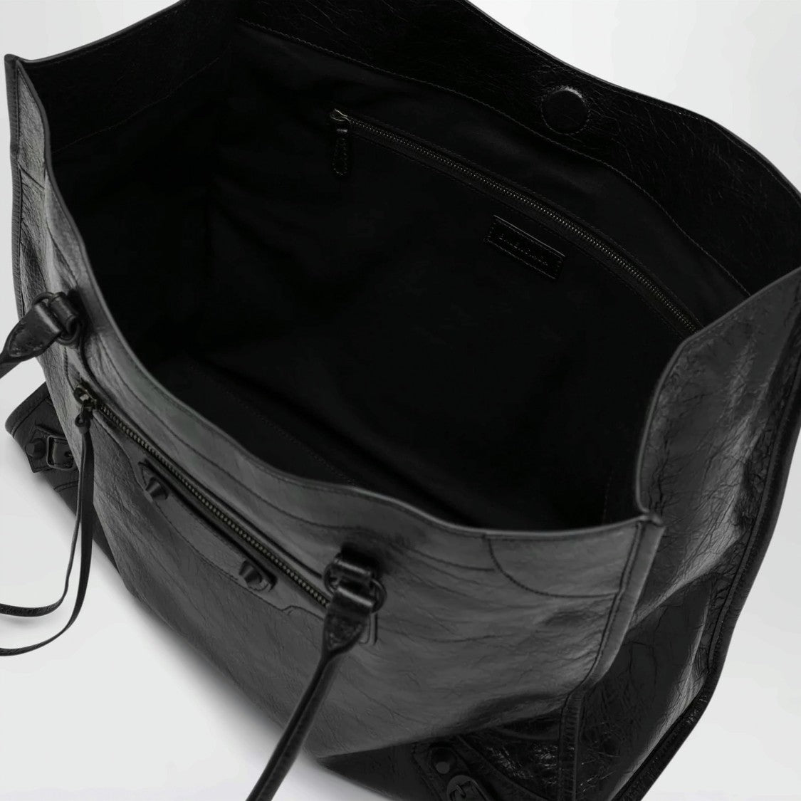 Balenciaga Medium Black Lamb Leather Tote Bag With Glossy Finish