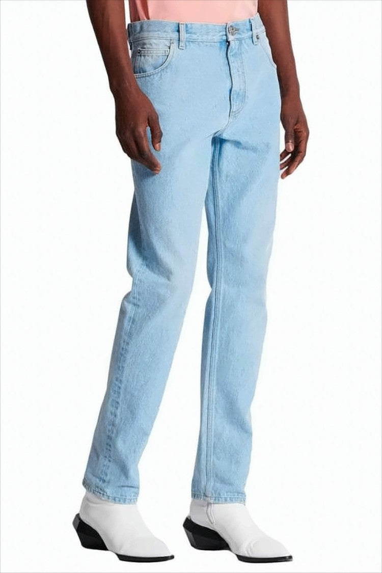 Balmain Light Blue Straight-Leg Denim Pants