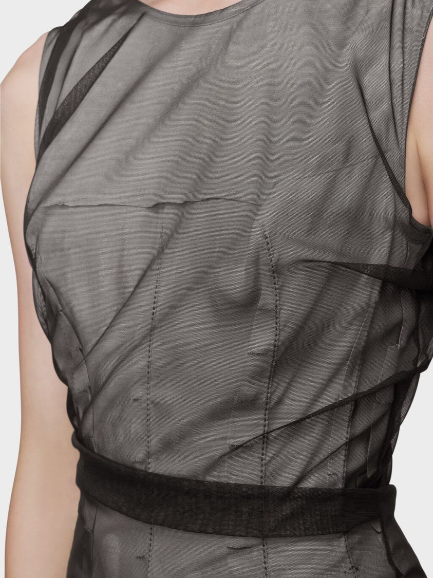 Maison Margiela Grey Stretch Tulle Viscose Taffeta Midi Dress