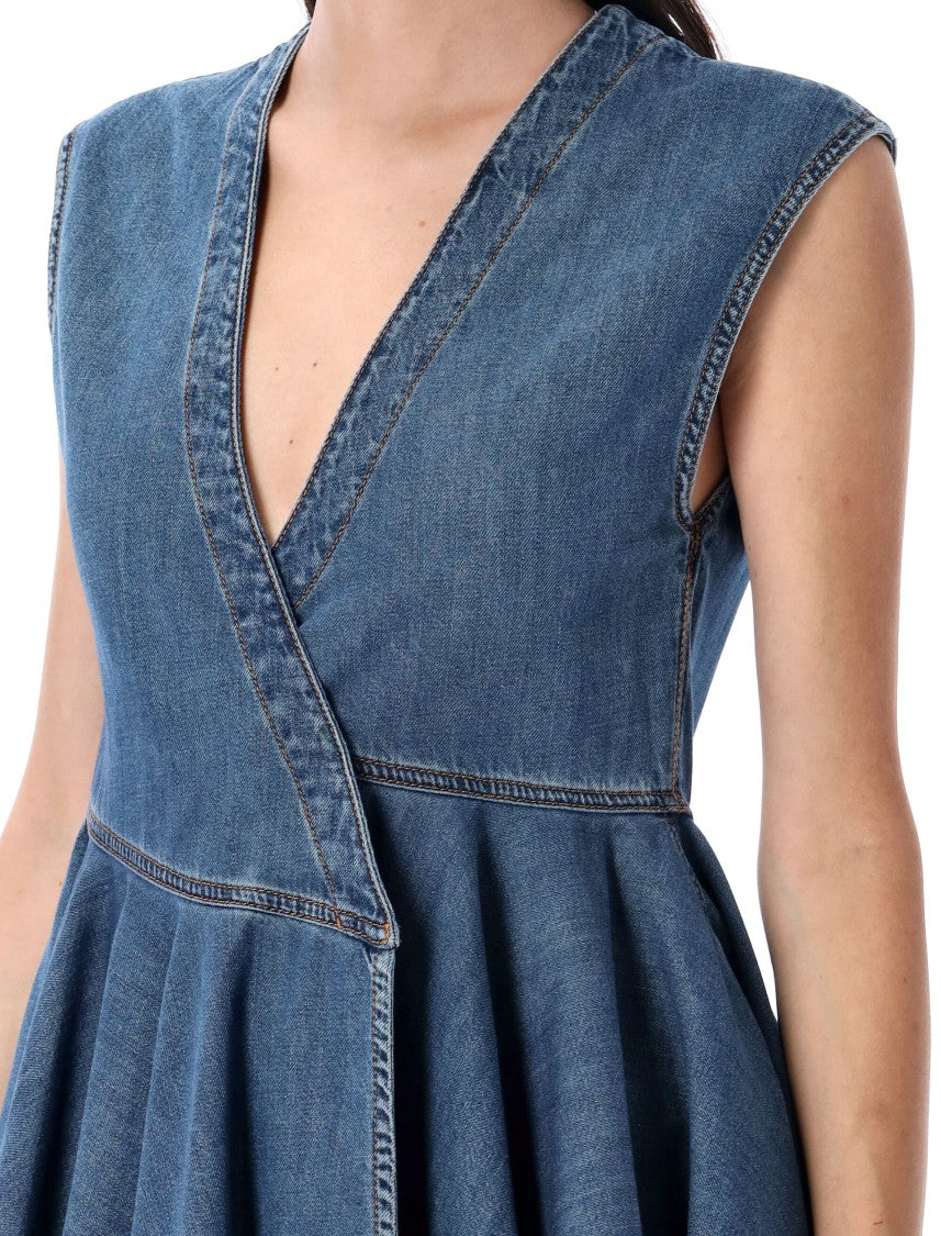 Alaïa Denim Wrap Mini Dress