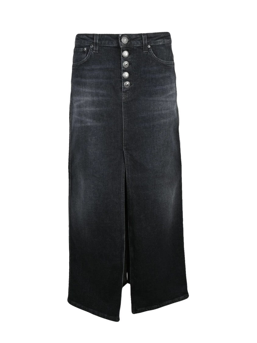 Dondup Black Jewel Button Long Denim Skirt
