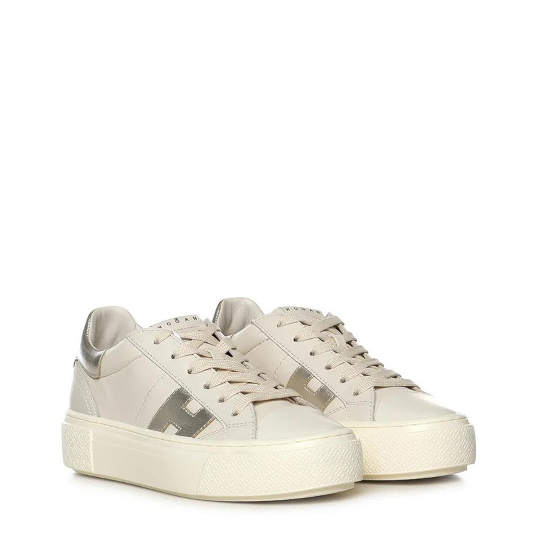 Hogan Light Beige Low-Top Sneakers With Metallic Accents