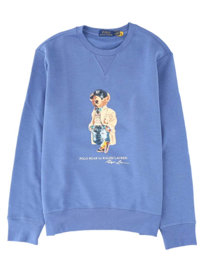 Polo Ralph Lauren Blue Bear Graphic Printed Cotton-Blend Sweatshirt