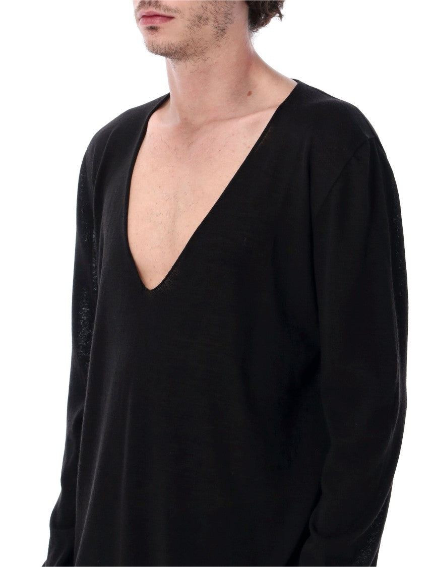 Rick Owens Extreme Deep V Neck Oversized Knit Pullover