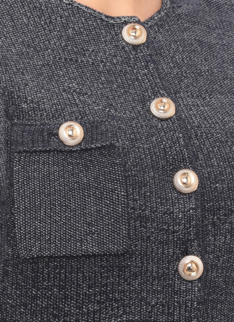 Self-Portrait Denim Midi Dress With Jewel Buttons And Flared Skirt