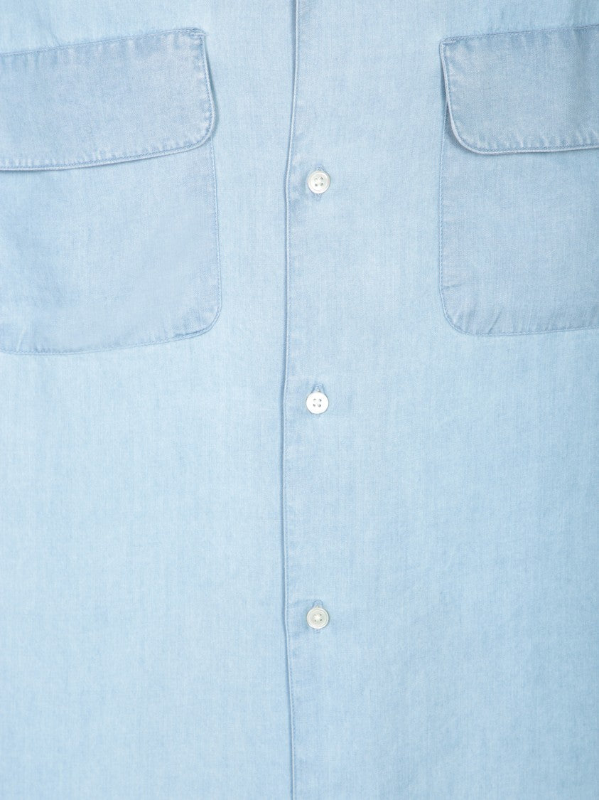 Officine Generale Pointed Collar Lyocell Shirt With Functional Chest Pockets