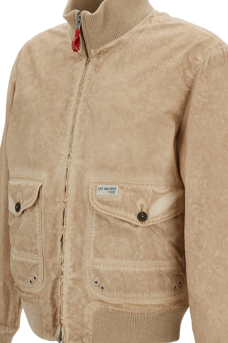 Fay Authentic Garment-Dyed Bomber Jacket With Rib-Knit Details