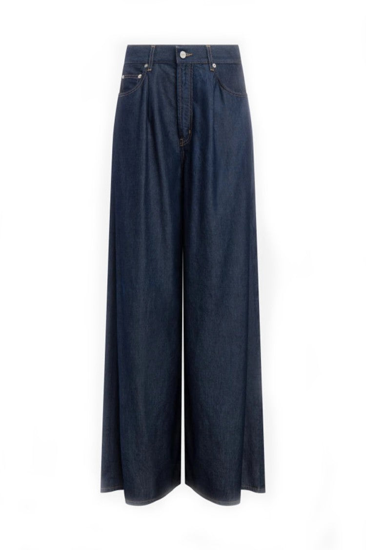 Dondup Blue Lyocell Raw-Denim Wide-Leg Trousers
