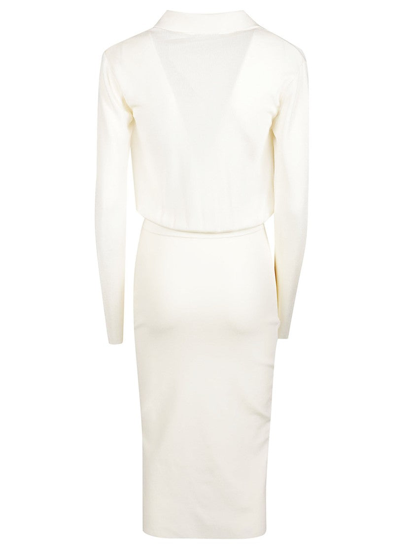 Elisabetta Franchi Draped Viscose Midi Dress With Gold Chain Detail