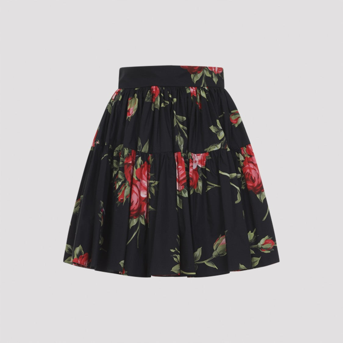 Dolce & Gabbana Black Cotton Mini Skirt With Red Floral Print