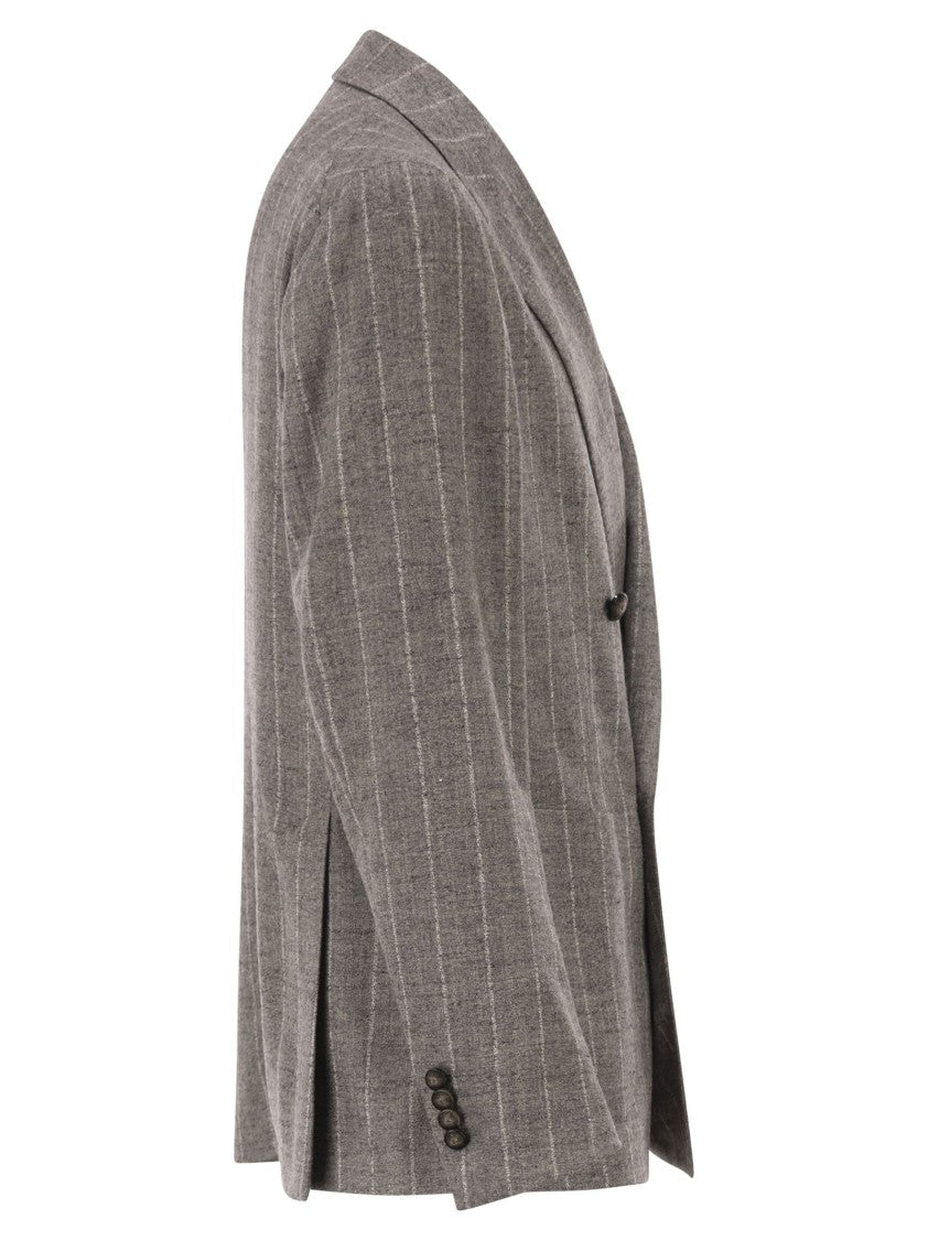 Tagliatore Double-Breasted Jacket In Alpaca And Linen