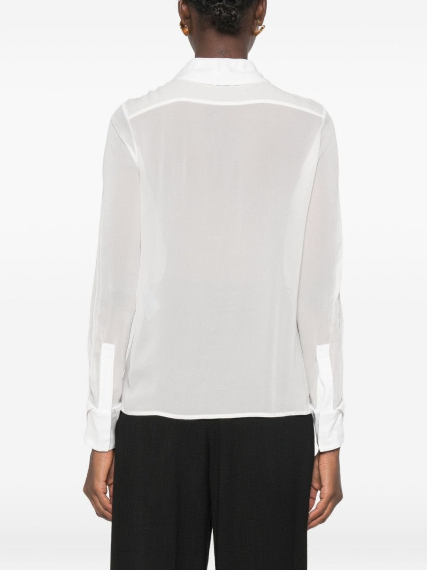 Elisabetta Franchi White Sheer Long-Sleeved Gold Chain Blouse