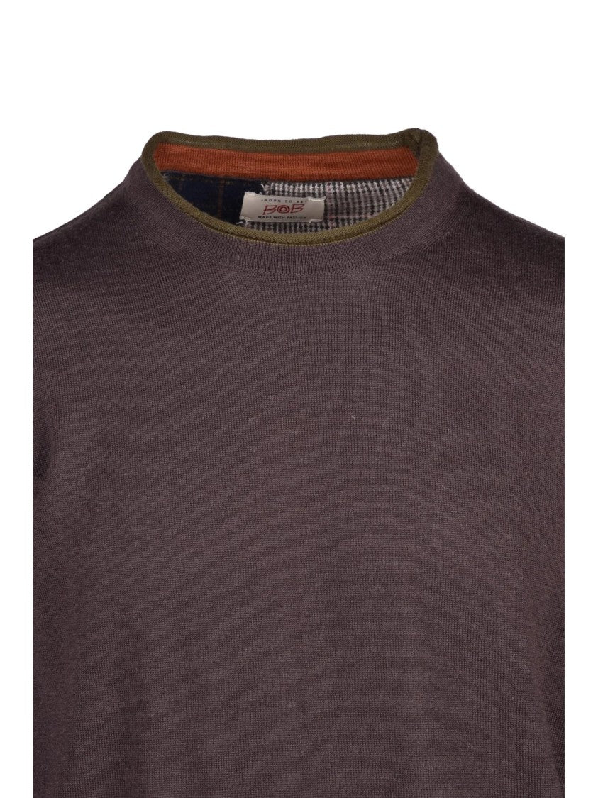 Bob Chocolate Plaid Elbow Patches Wool-Blend Crewneck Sweater