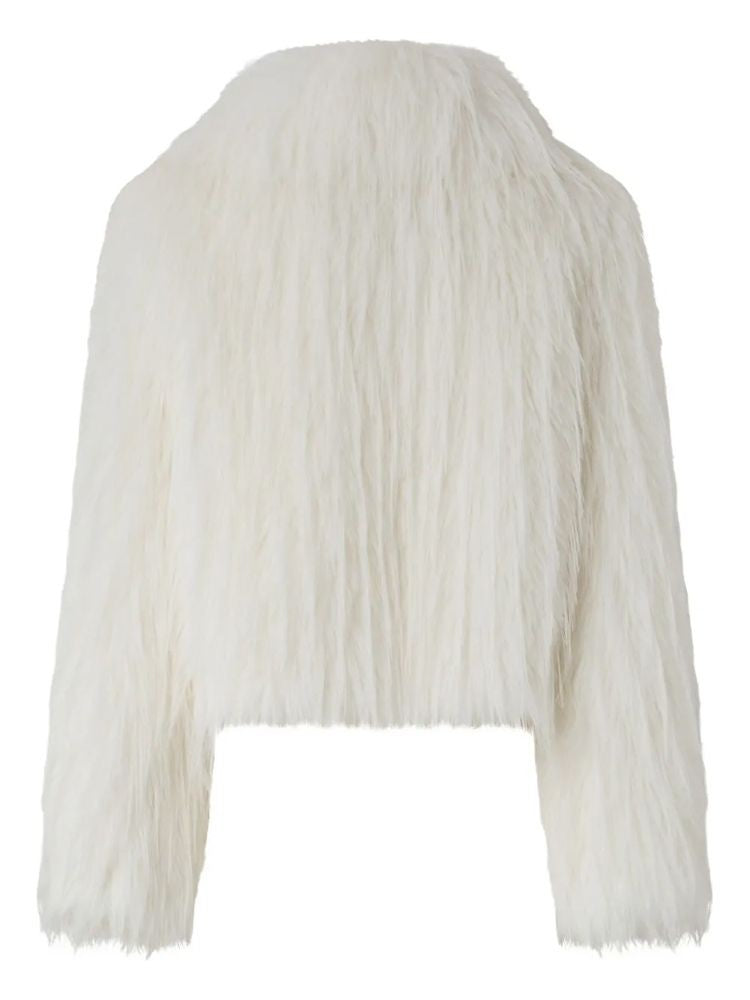 Pinko Cropped Plush Coat With Wide Collar And Textured Finish
