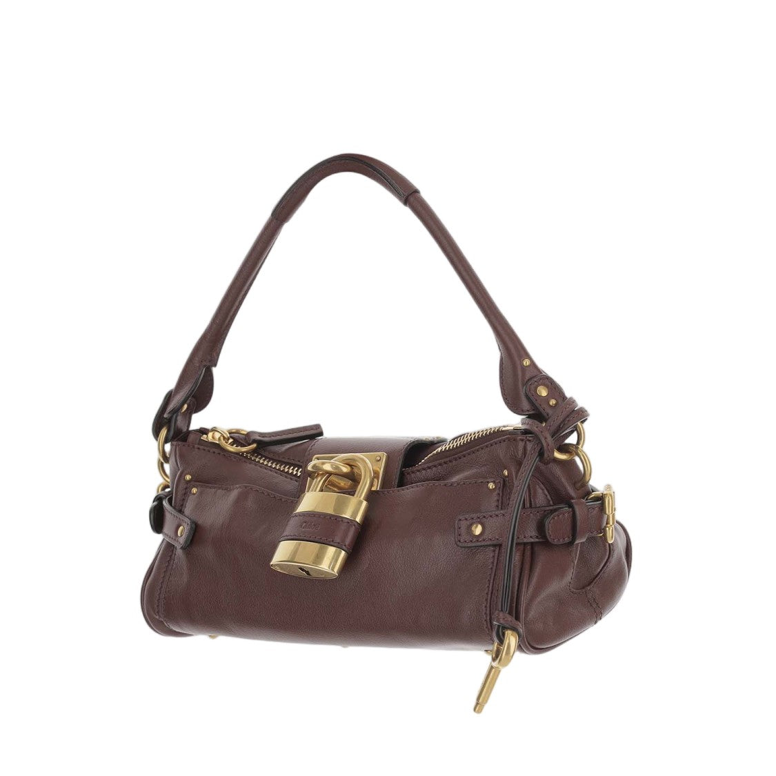 Chloé Cylindrical Dark Brown Leather Handbag With Removable Strap And Padlock Detail