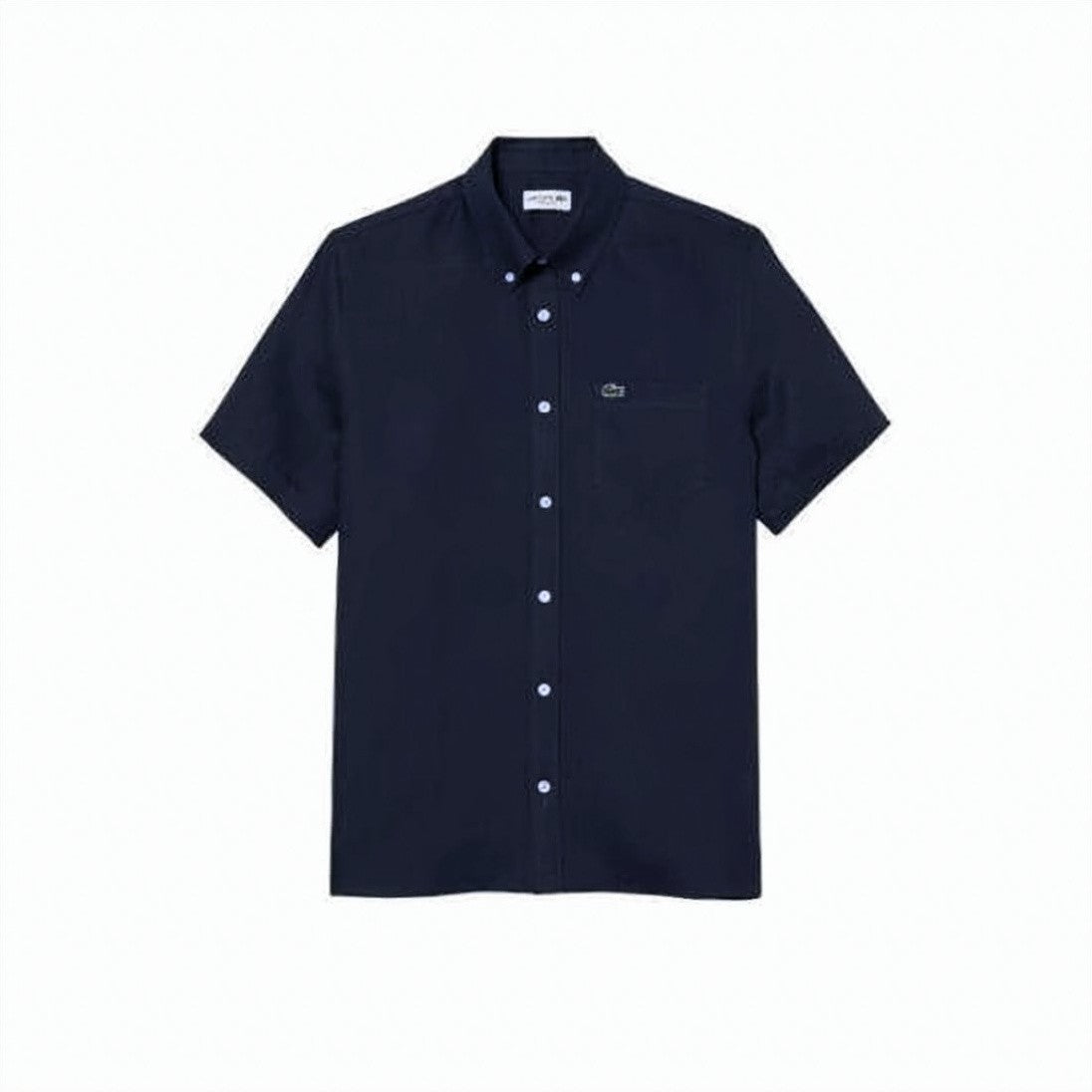 Lacoste Short-Sleeved Linen Button-Up Shirt With Classic Collar