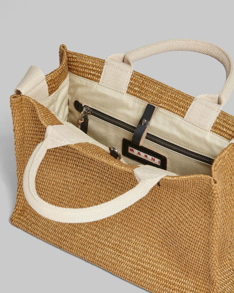 Marni Small Raffia-Effect Fabric Tote Bag