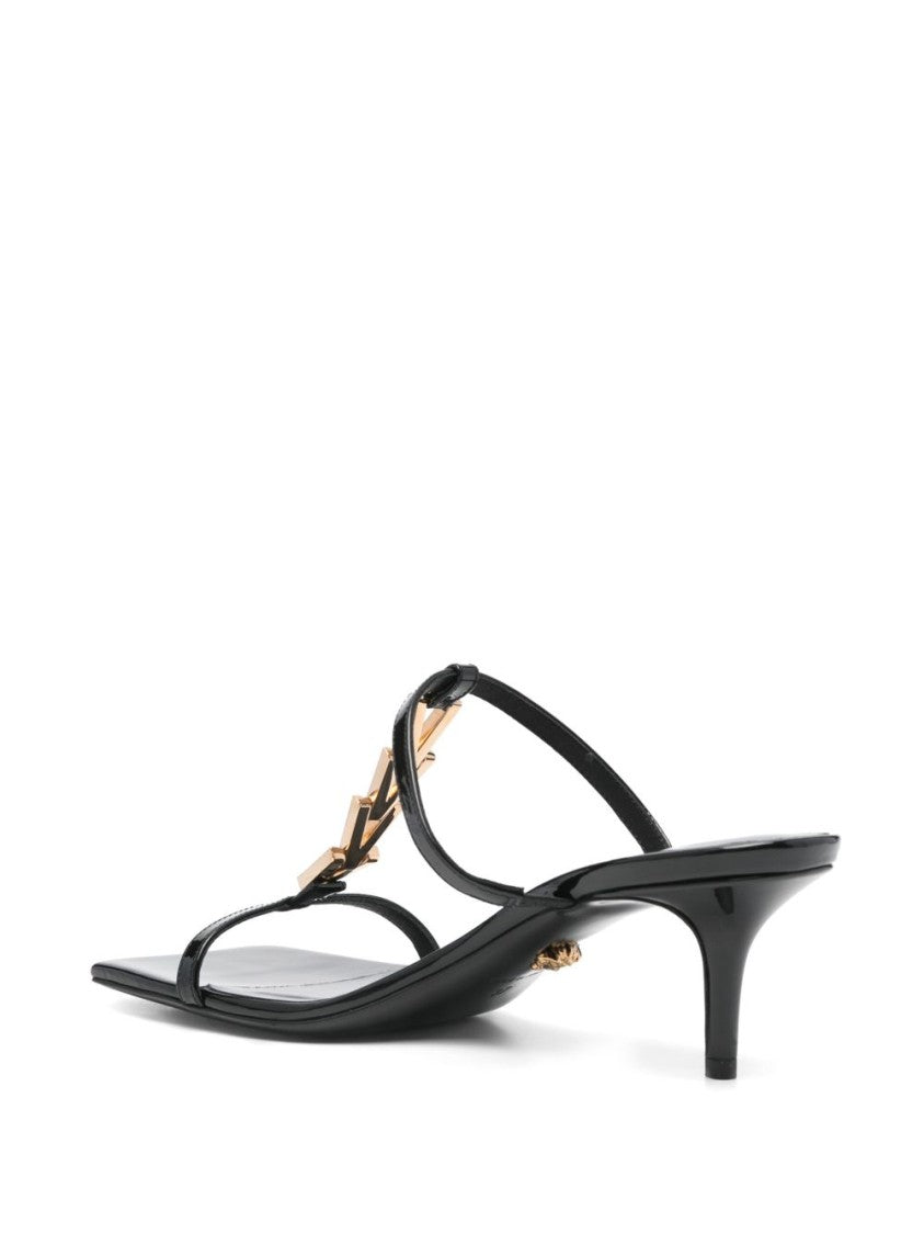 Versace Black Mid Heel Leather Sole Sandals