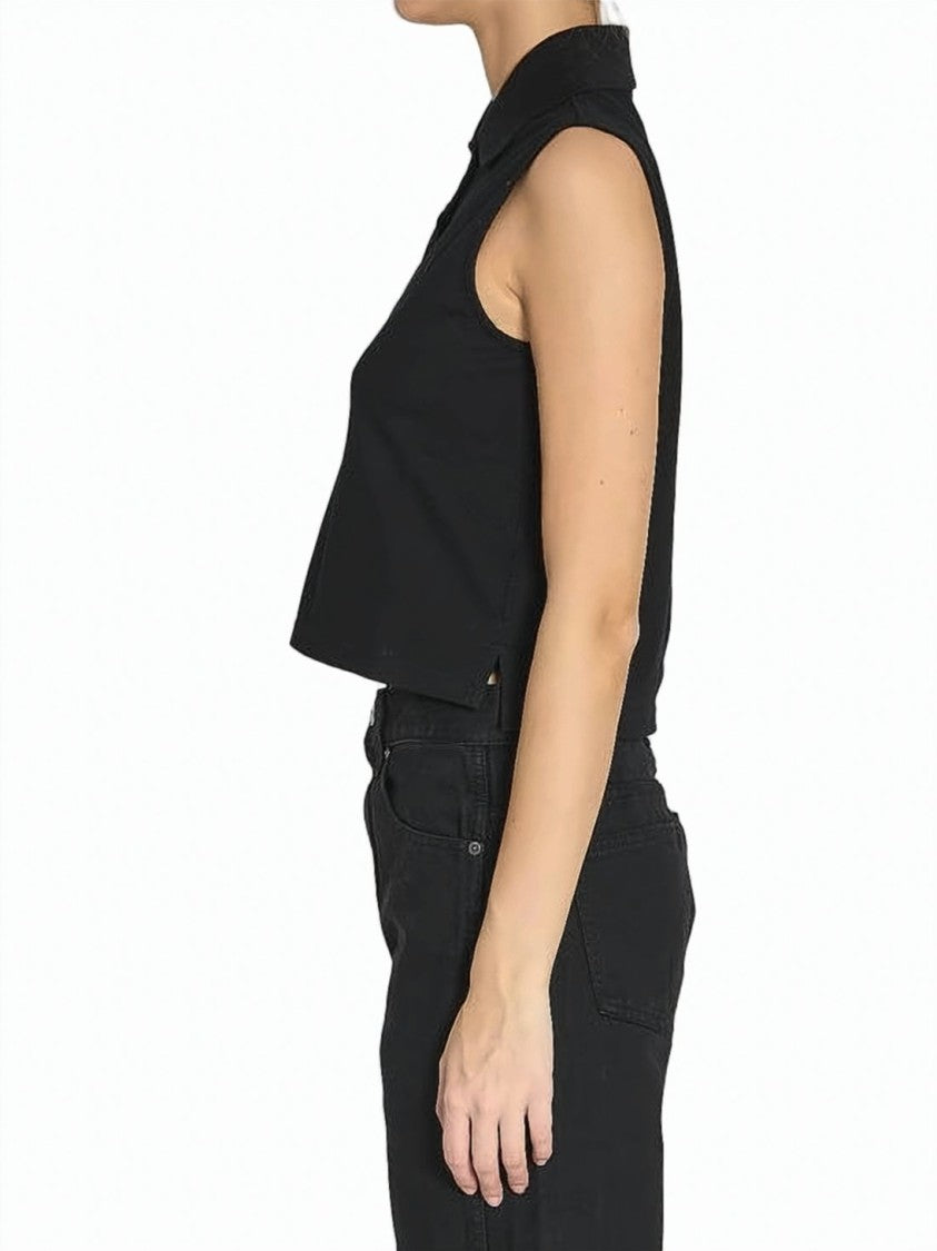 Saint Laurent Sleeveless Cropped Polo Top With Three-Button Placket