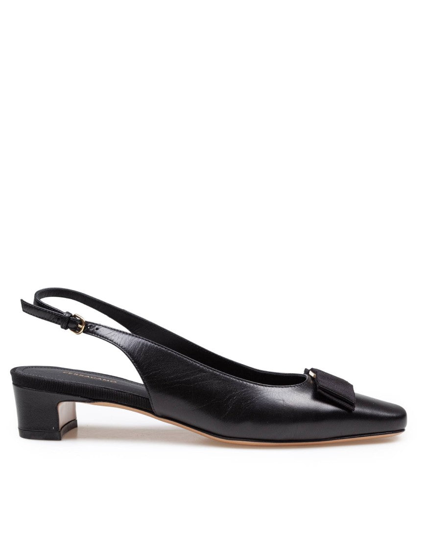 Salvatore Ferragamo Slingback Rivalda In Black Leather