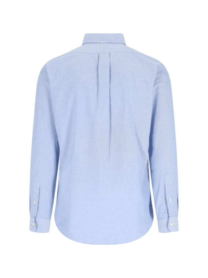 Polo Ralph Lauren Light Blue Button-Down Cotton Shirt With Embroidered Logo