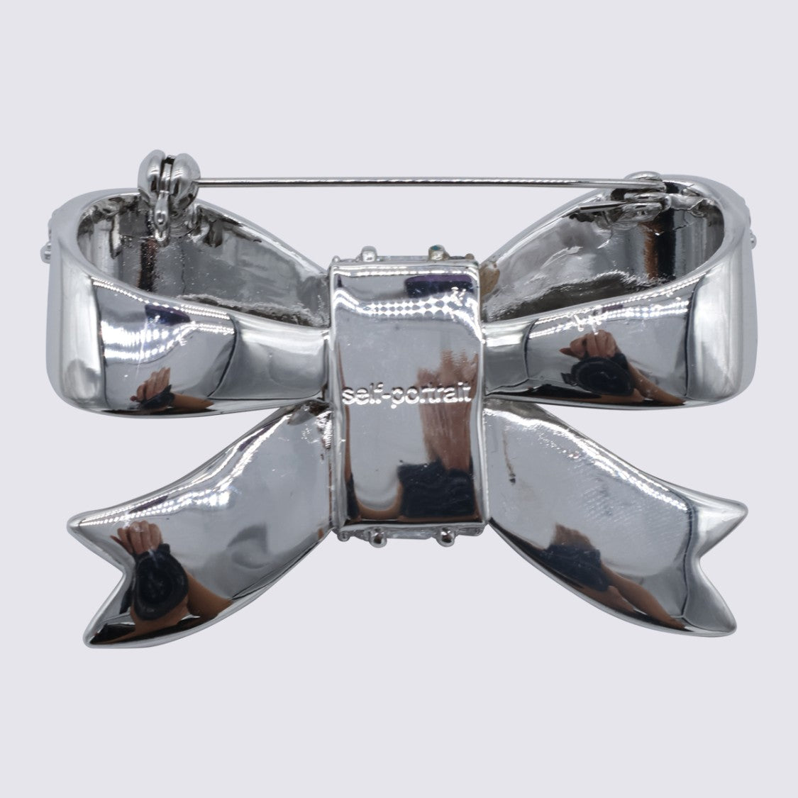 Self-Portrait Bow-Shaped Brooch With Clear Crystals And Silver-Tone Finish