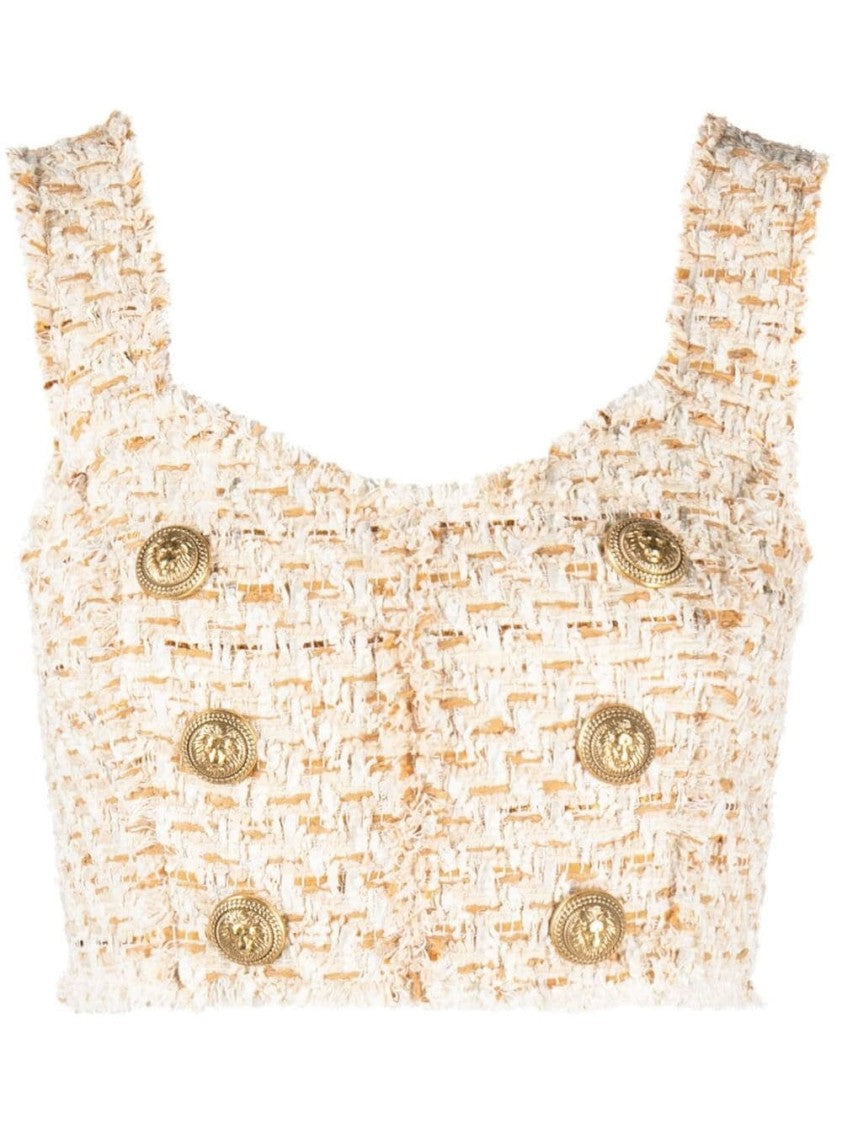 Balmain 6 Btn Tweed Cropped Top