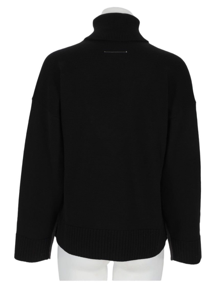 Mm6 By Maison Margiela High Turtleneck Sweater With Contrasting V-Knit Detail