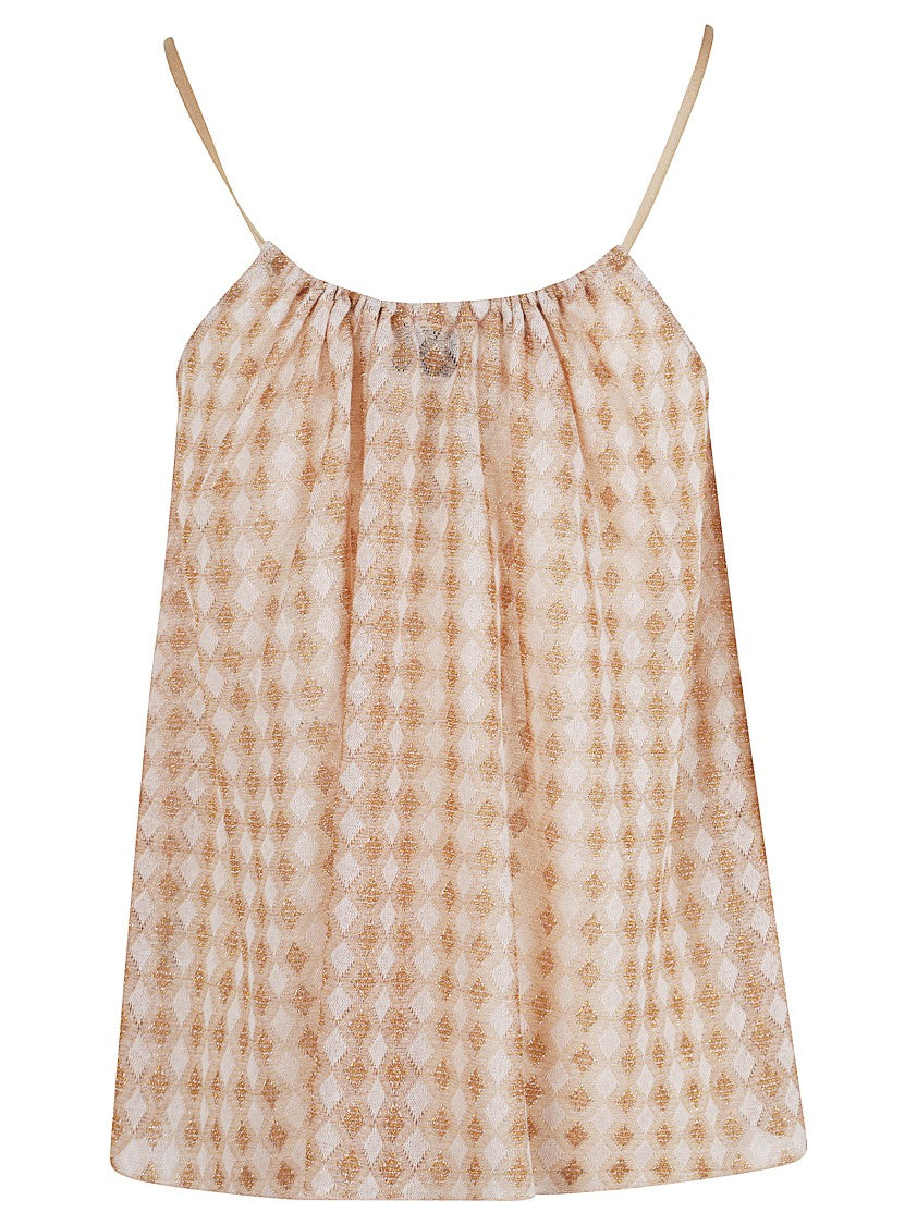 Forte Forte Geometric Pattern Diamond Jersey Top With Gathered Neckline