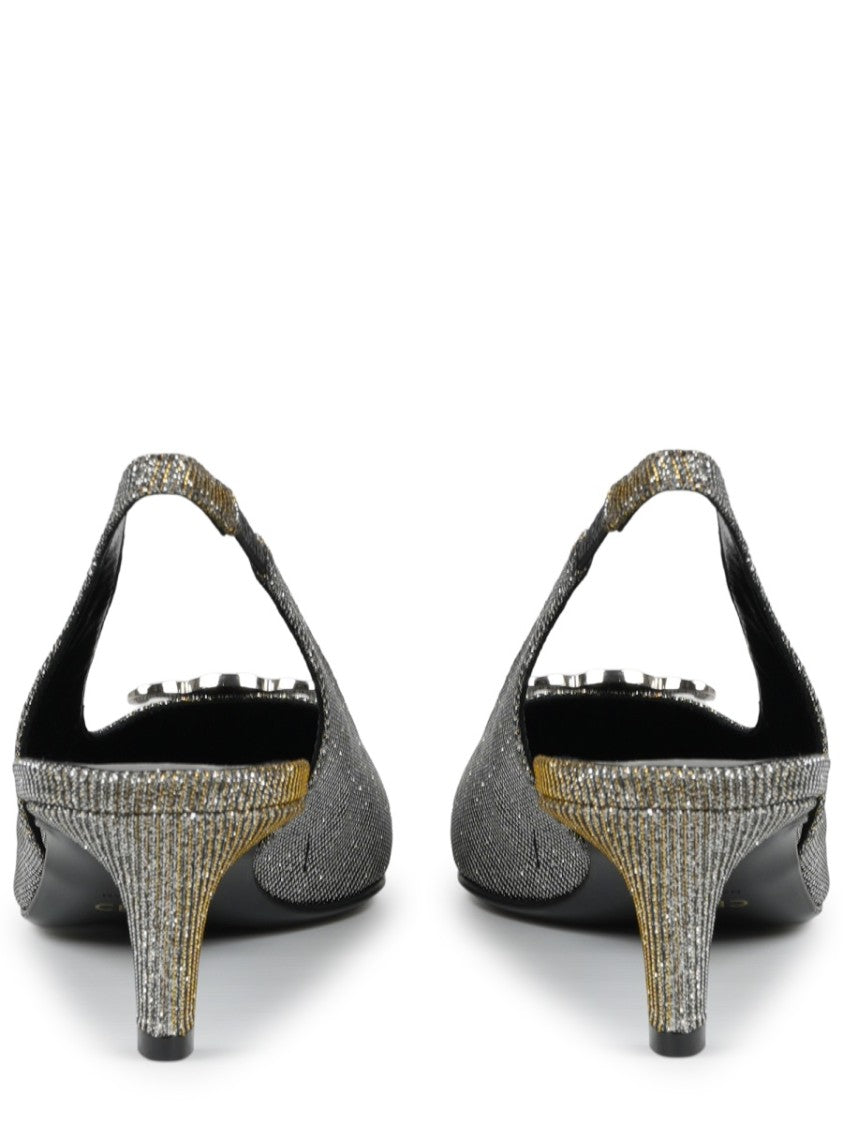 Celine Iridescent Slingback Pumps With Pointed Toe And Kitten Heel