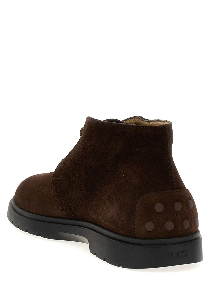 Tod's Brown Suede Desert Boots With Lace-Up Closure And Gommini Sole