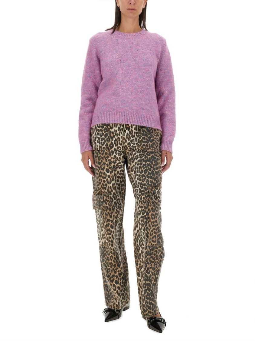 Ganni Knitted Sweater With Crew Neckline And Ribbed Cuffs