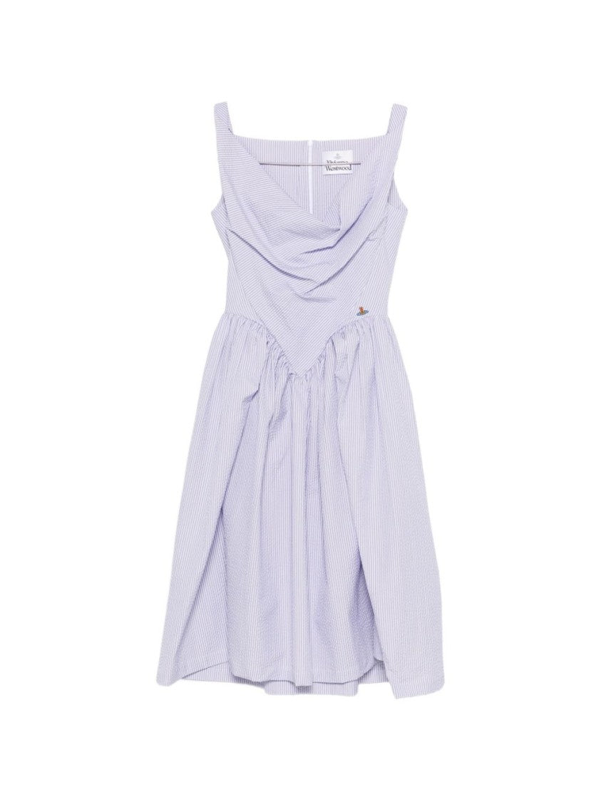 Vivienne Westwood Sleeveless White Midi Dress With Draped Cowl Neckline And Gathered Waist