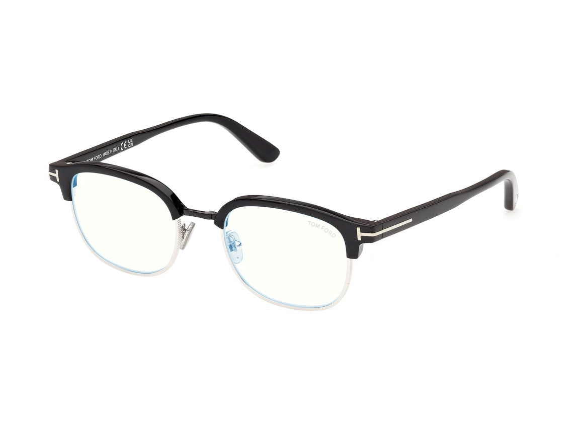 Tom Ford Ft6185-B Black Silver Accent Semi-Rimless Eyeglasses