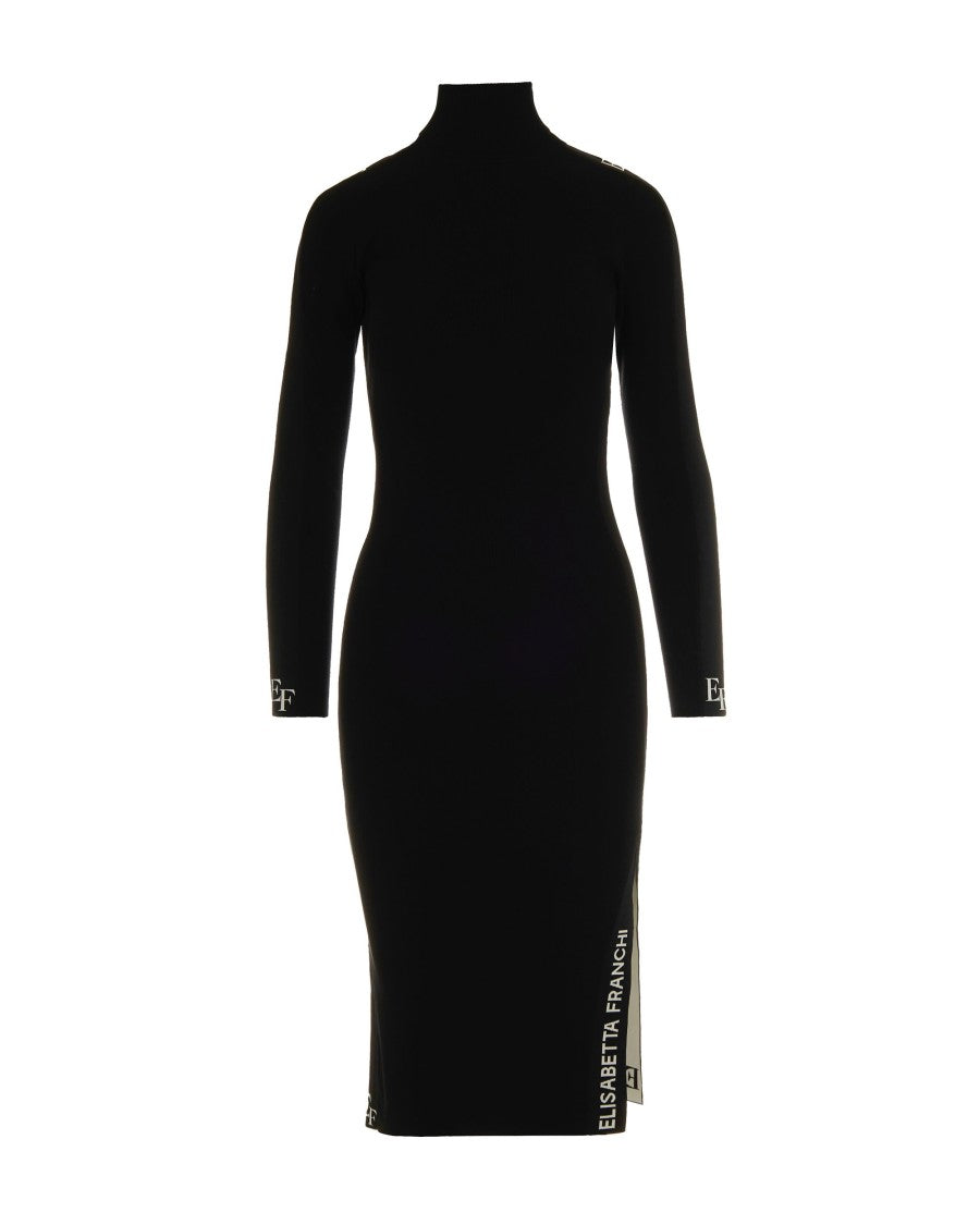 Elisabetta Franchi Viscose Dress With Shiny Stripes – Black