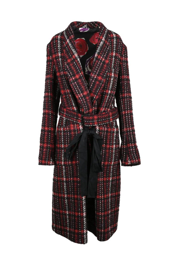 Marni Long Coat In Mohair Wool - Black/Red
