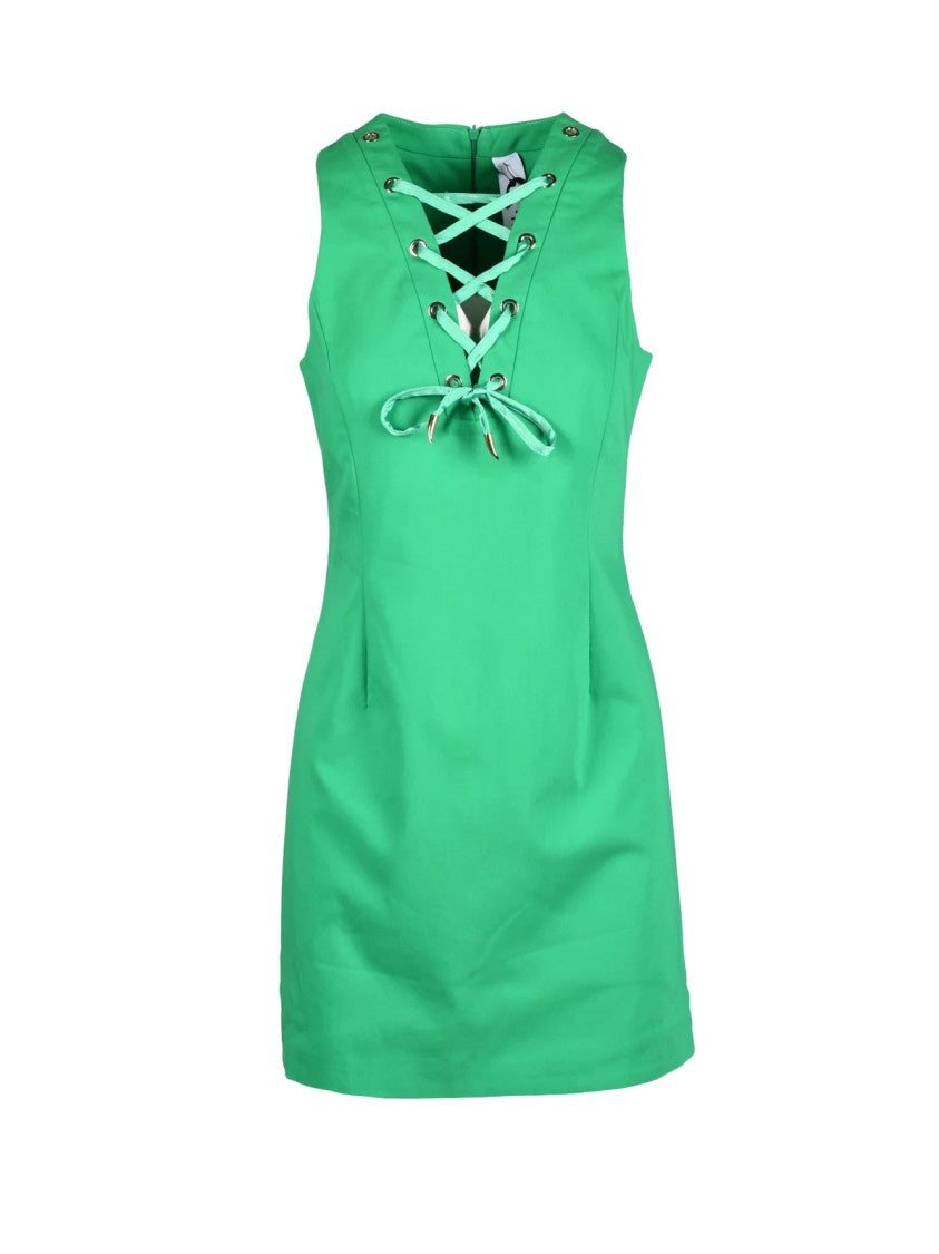 Revise Green Lace-Up Front Stretch Cotton Mini Dress